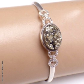 Bracelet jonc en Pyrite dorée et zirconium 