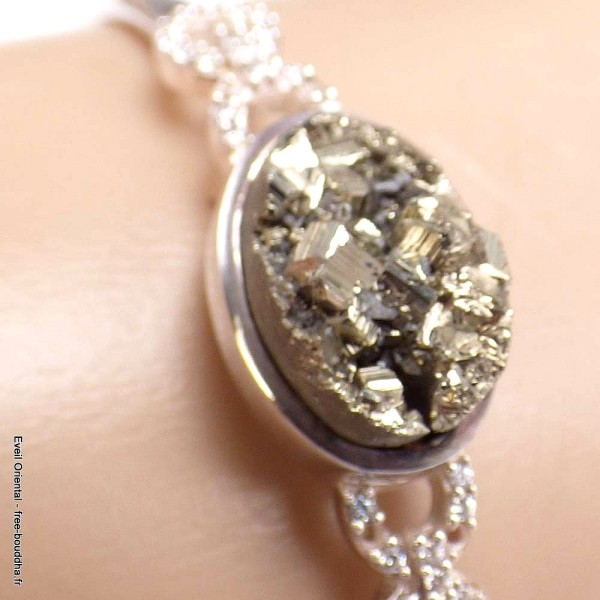 Bracelet jonc en Pyrite dorée et zirconium Bijoux en Pyrite BK87.6