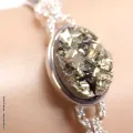Bracelet jonc en Pyrite dorée et zirconium - Bracelets pierres naturelles