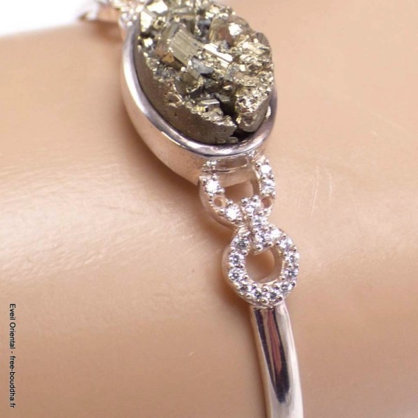 Bracelet jonc en Pyrite dorée et zirconium Bijoux en Pyrite BK87.6