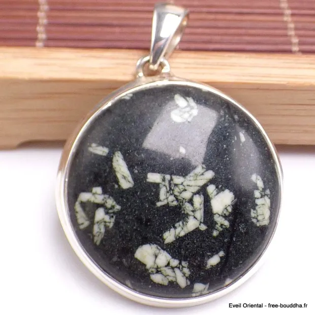 Gros pendentif rond en Jaspe Calligraphie - Bijoux en Jaspe