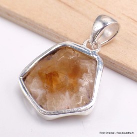 Pendentif Citrine tranche asymétrique argent 925 véritable

