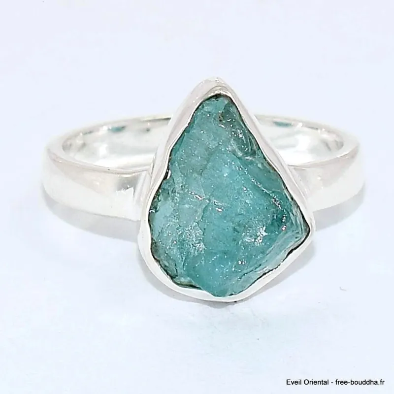 Bague en Apatite bleue néon brute taille 60 - Bijoux en Apatite bleue