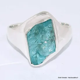 Chevalière bague en Apatite bleue néon brute taille 59 - Bijoux en Apatite bleue
