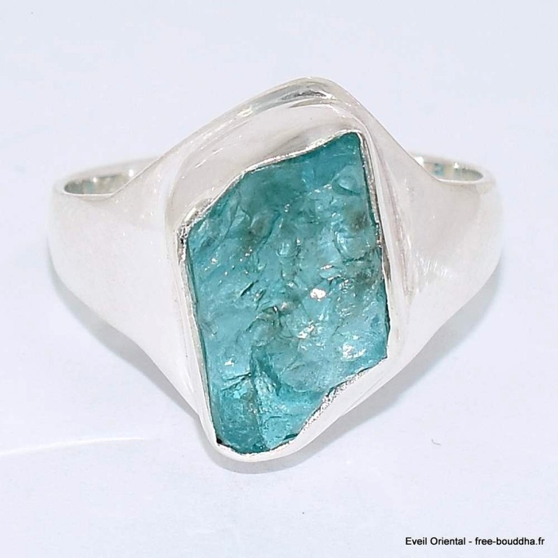 Bague en Apatite bleue néon brute taille 60 