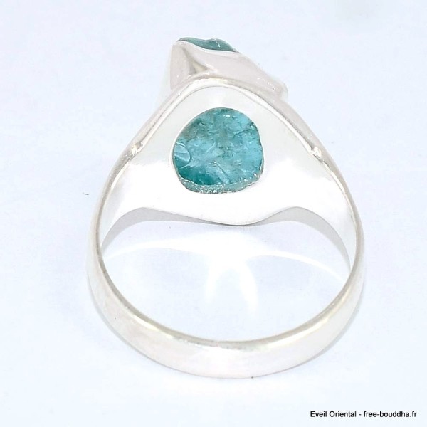 Chevalière bague en Apatite bleue néon brute taille 59 Bijoux en Apatite bleue BK100.4
