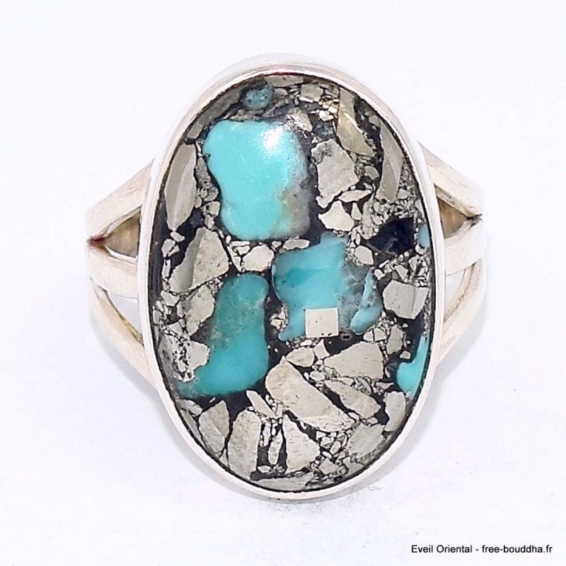 Bague Turquoise Mohave sur Pyrite dorée taille 62 