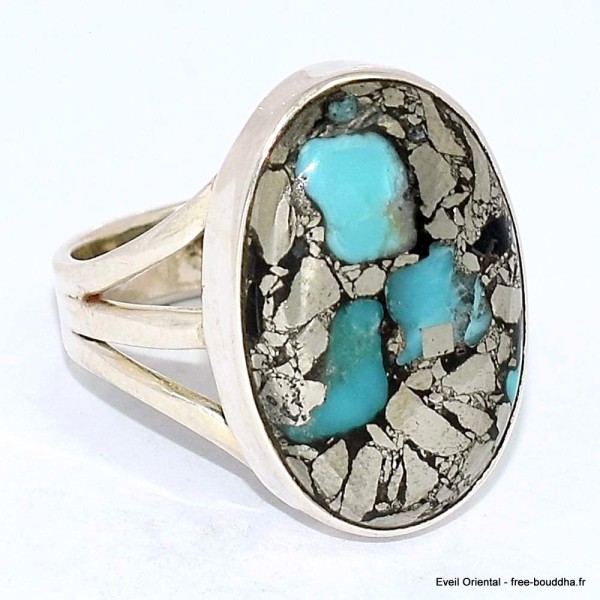 Bague Turquoise Mohave sur Pyrite ovale taille 57 Bijoux en Turquoise BK101.2