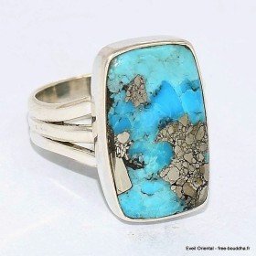 Bague Turquoise Mohave sur Pyrite 3 anneaux taille 52 