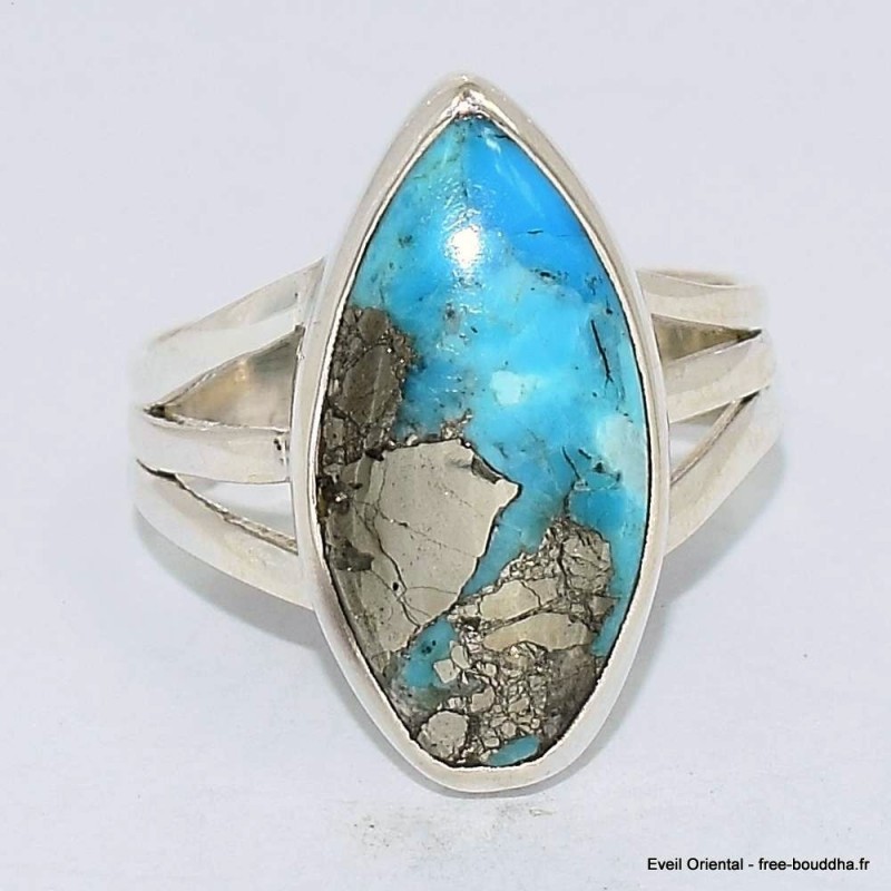 Bague Turquoise Mohave sur Pyrite 3 anneaux taille 52 