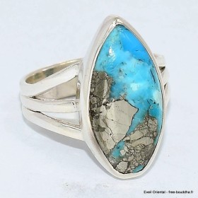 Bague Turquoise Mohave sur Pyrite 3 anneaux taille 52 