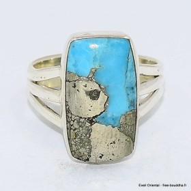 Bague Turquoise Mohave sur Pyrite rectangulaire taille 55 Bijoux en Turquoise BK101.5