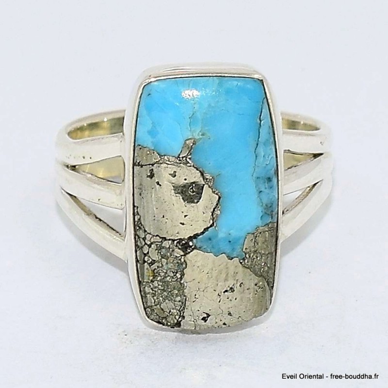 Bague Turquoise Mohave sur Pyrite rectangulaire taille 55 