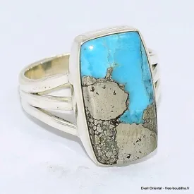 Bague Turquoise Mohave sur Pyrite rectangulaire taille 55 - Bijoux en Turquoise