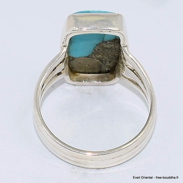 Bague Turquoise Mohave sur Pyrite rectangulaire taille 55 Bijoux en Turquoise BK101.5