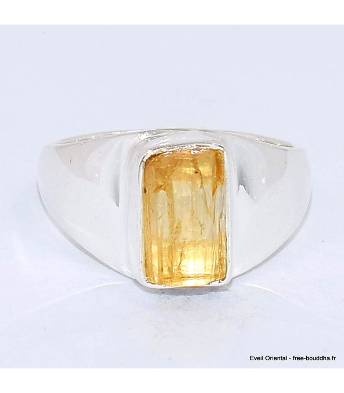 Chevalière Topaze jaune impériale brute taille 55-ag Bagues pierres naturelles BK103