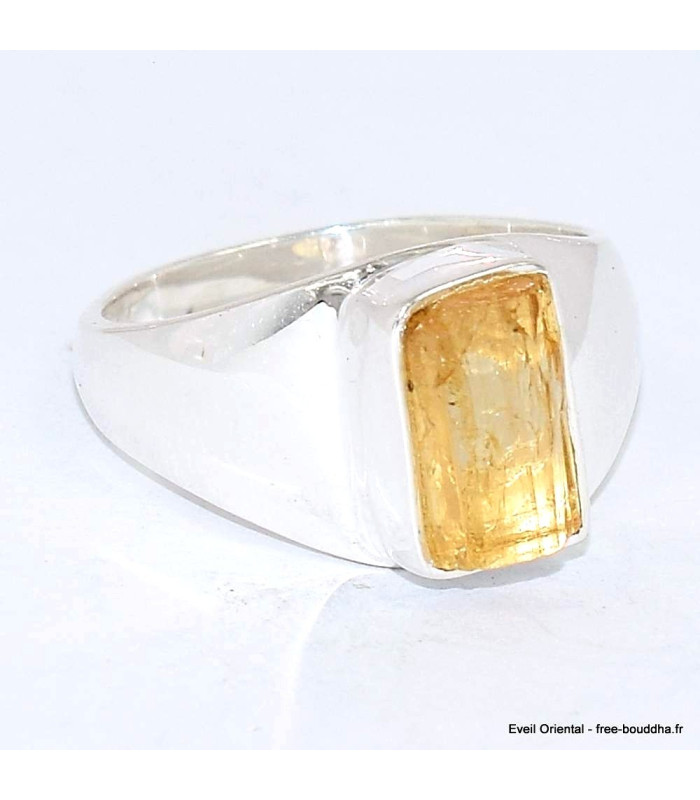 Chevalière Topaze jaune impériale brute taille 55-ag Bagues pierres naturelles BK103