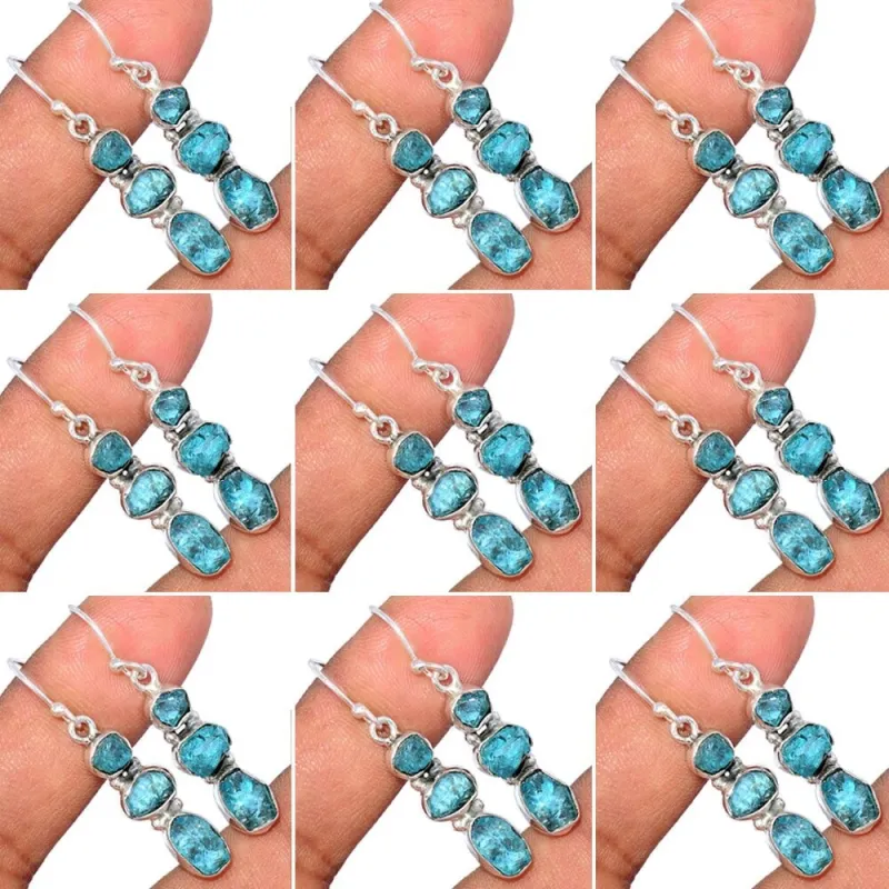 Boucles d'oreilles pendantes Apatite bleu néon - Bijoux en Apatite bleue
