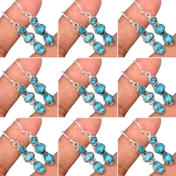 Boucles d'oreilles pendantes Apatite bleu néon - Bijoux en Apatite bleue