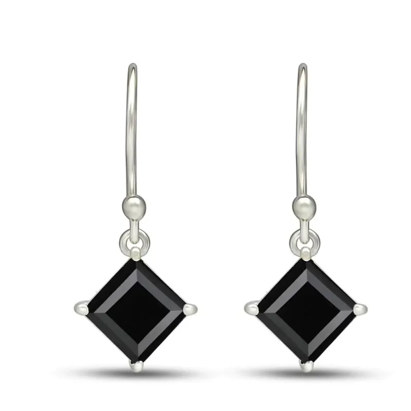 Boucles d'oreilles spinelles noires losange - Boucles d'oreilles en pierres naturelles