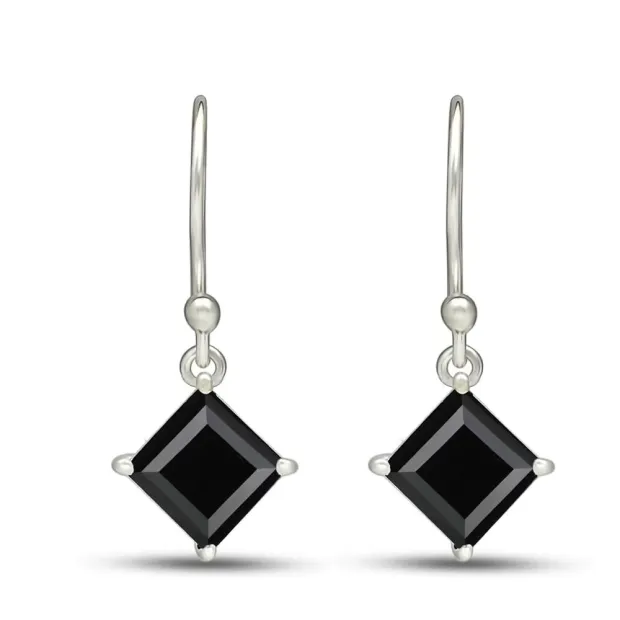 Boucles d'oreilles spinelles noires losange - Boucles d'oreilles en pierres naturelles