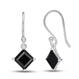 Boucles d'oreilles spinelles noires losange - Boucles d'oreilles en pierres naturelles