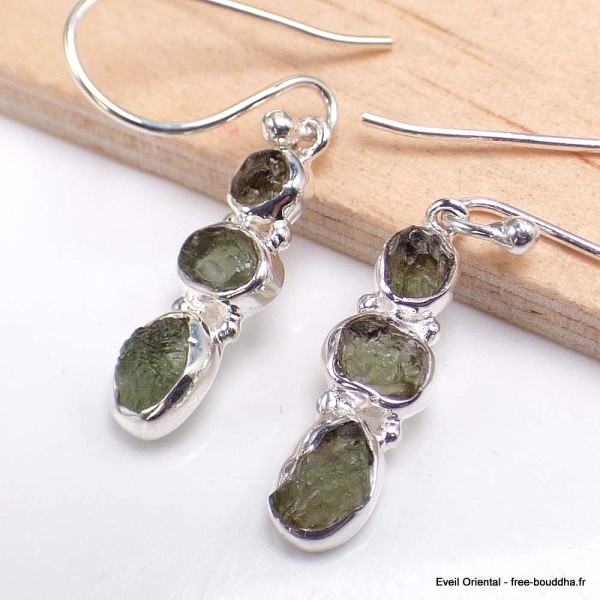 Boucles d'oreilles pendantes en Moldavite grade AAA Bijoux en Moldavite BK109