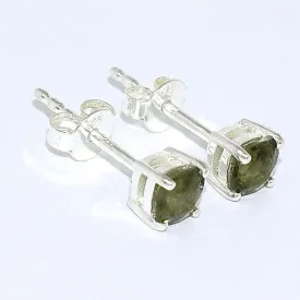 Clous d'oreilles carrés en Moldavite facettée - Bijoux en Moldavite