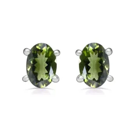 Clous d'oreilles ovales en Véritable Moldavite - Bijoux en Moldavite