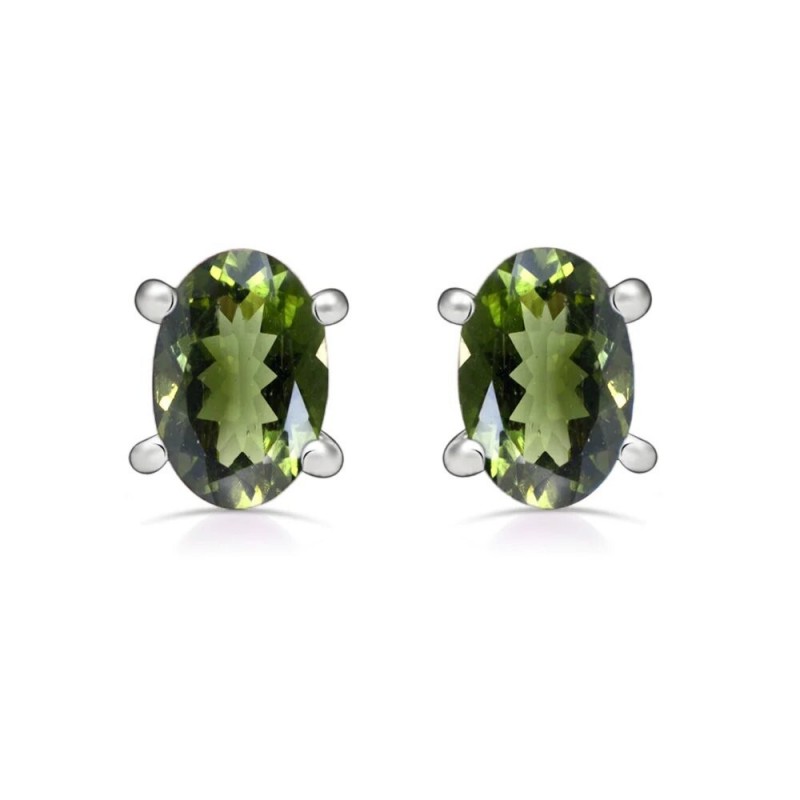 Clous d'oreilles ovals en Véritable Moldavite 