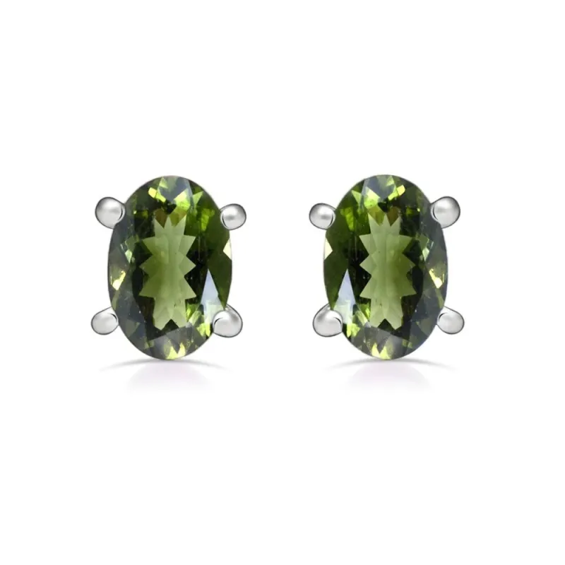 Clous d'oreilles ovales en Véritable Moldavite - Bijoux en Moldavite
