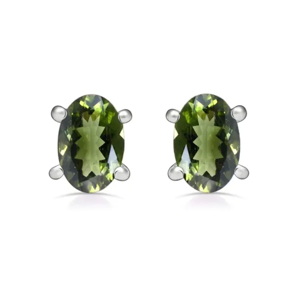 Clous d'oreilles ovales en Véritable Moldavite - Bijoux en Moldavite