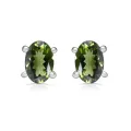 Clous d'oreilles ovales en Véritable Moldavite - Bijoux en Moldavite