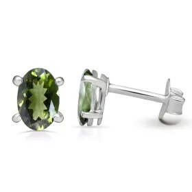 Clous d'oreilles ovales en Véritable Moldavite - Bijoux en Moldavite