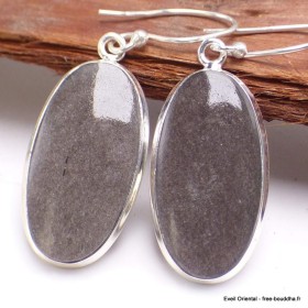 Boucles d'oreilles Obsidienne noire argentée ovales Boucles d'oreilles en pierres YM57.2