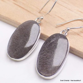 Boucles d'oreilles ovales en Obsidienne noire argentée Boucles d'oreilles en pierres YM57.3