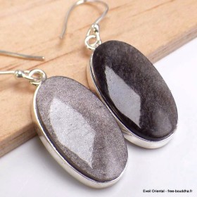 Boucles d'oreilles ovales en Obsidienne noire argentée Boucles d'oreilles en pierres YM57.3