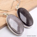 Boucles d'oreilles ovales en Obsidienne noire argentée  Boucles d'oreilles en pierres YM57.3