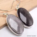 Boucles d'oreilles ovales en Obsidienne noire argentée - Boucles d'oreilles en pierres naturelles