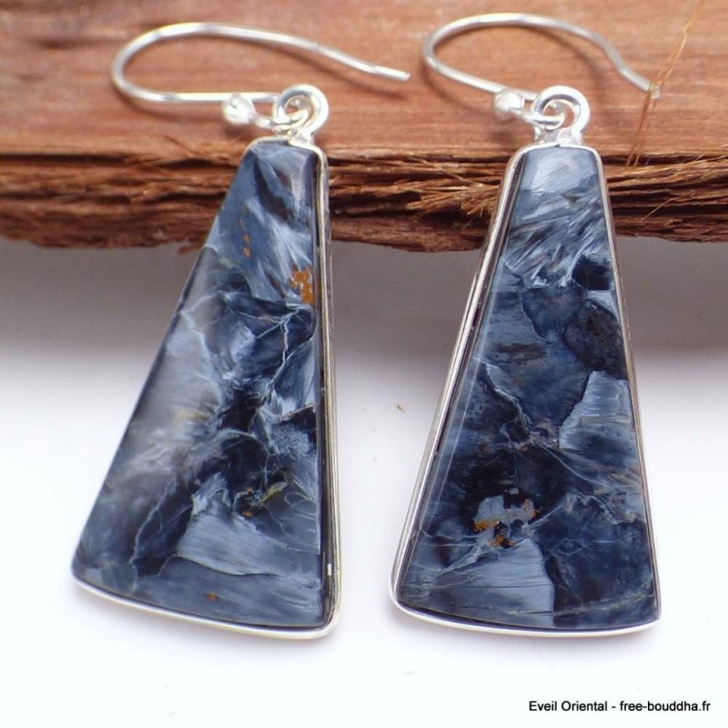 Boucles d'oreilles triangulaires Pietersite bleue 