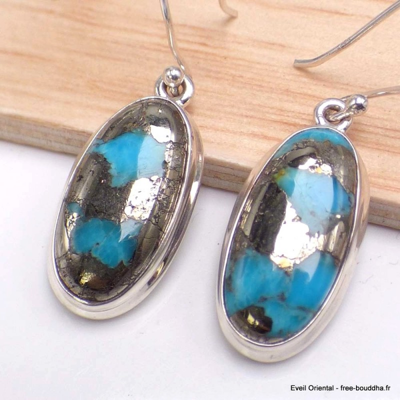 Boucles d'oreilles ovales Turquoise sur Pyrite 