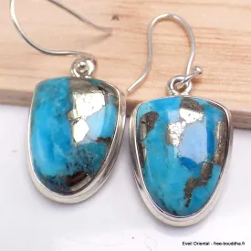 Boucles d'oreilles semi-ovales Turquoise sur Pyrite - Bijoux en Turquoise