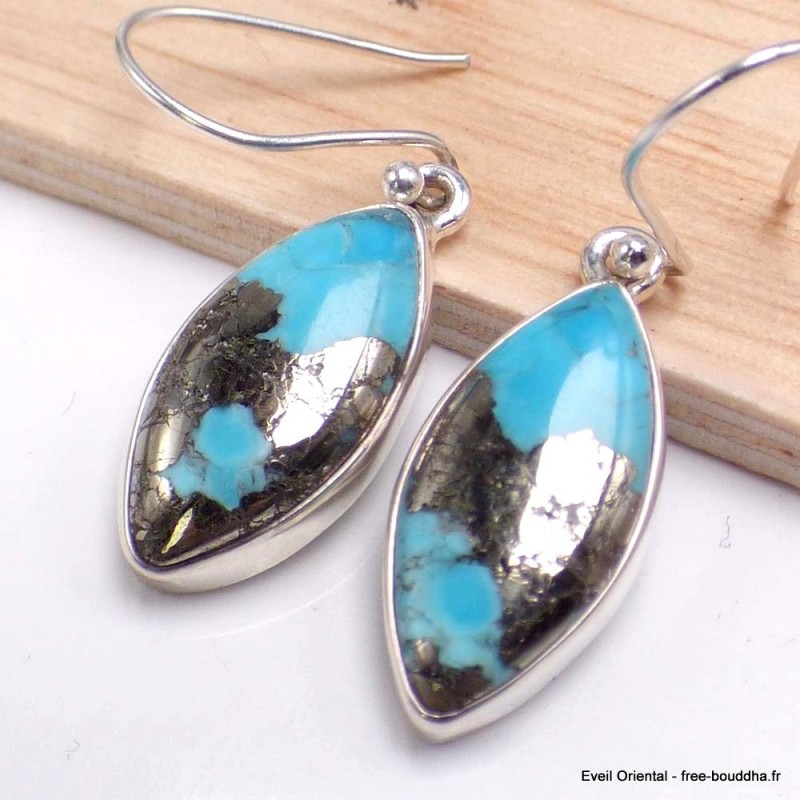 Boucles d'oreilles Turquoise sur Pyrite forme marquise 