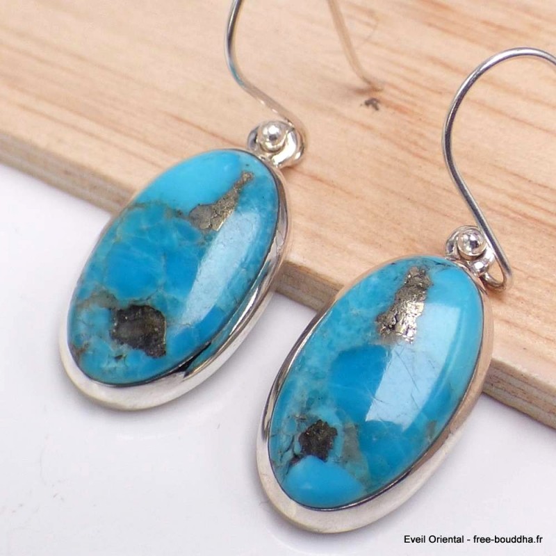 Boucles d'oreilles Turquoise sur Pyrite forme ovale 