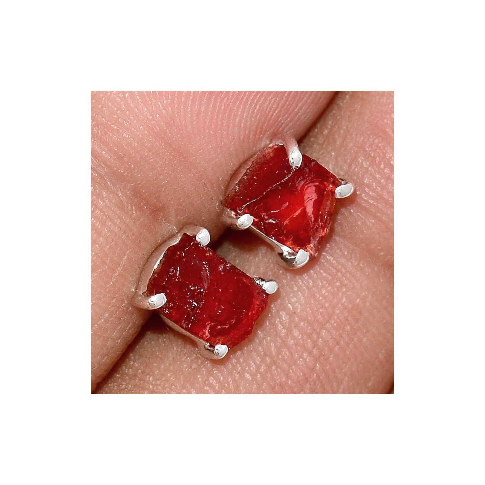 Boucles D'oreilles Clous En Argent 925 Avec Perle Culture Et Grenat - Fait Main, Neuves Avec étiquettes