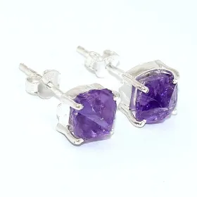 Boucles d'oreilles clous en Améthyste brute - Bijoux en Améthyste