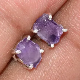 Boucles d'oreilles clous en Améthyste brute - Bijoux en Améthyste