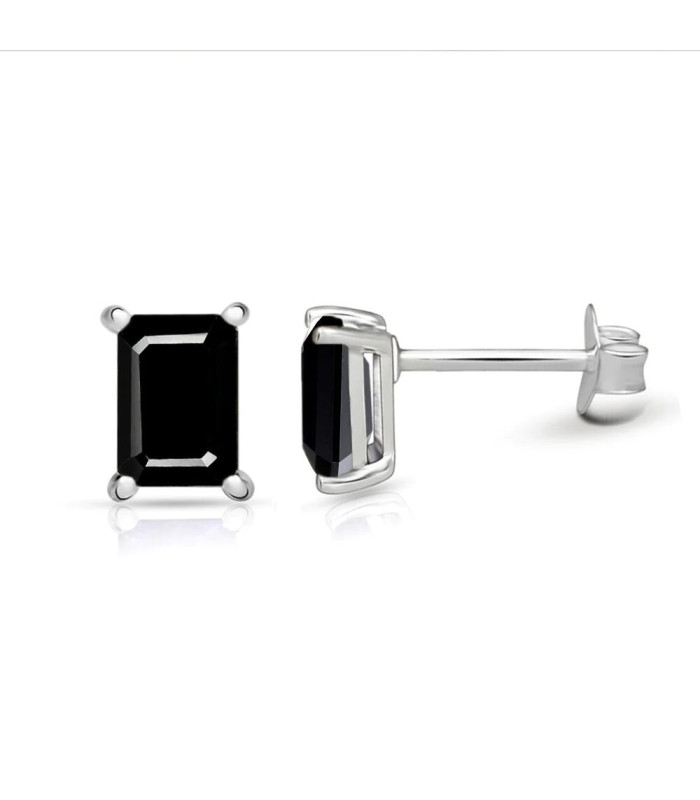Boucles d'oreilles puces rectangulaires en Spinelle noire Boucles d'oreilles en pierres BK117