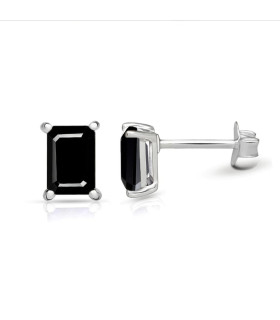 Boucles d'oreilles puces rectangulaires en Spinelle noire Boucles d'oreilles en pierres BK117