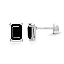 Boucles d'oreilles puces rectangulaires en Spinelle noire - Boucles d'oreilles en pierres naturelles